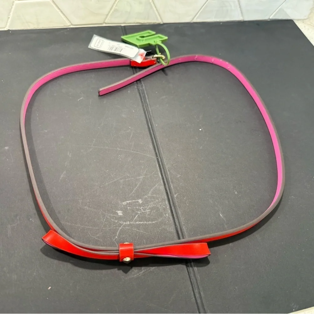 Kate Spade NY Color block Leather Bow Belt Two Tone Pink & Orange NWT Size Large